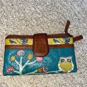 Adorable fossil wallet . Distressed with birds and owls !